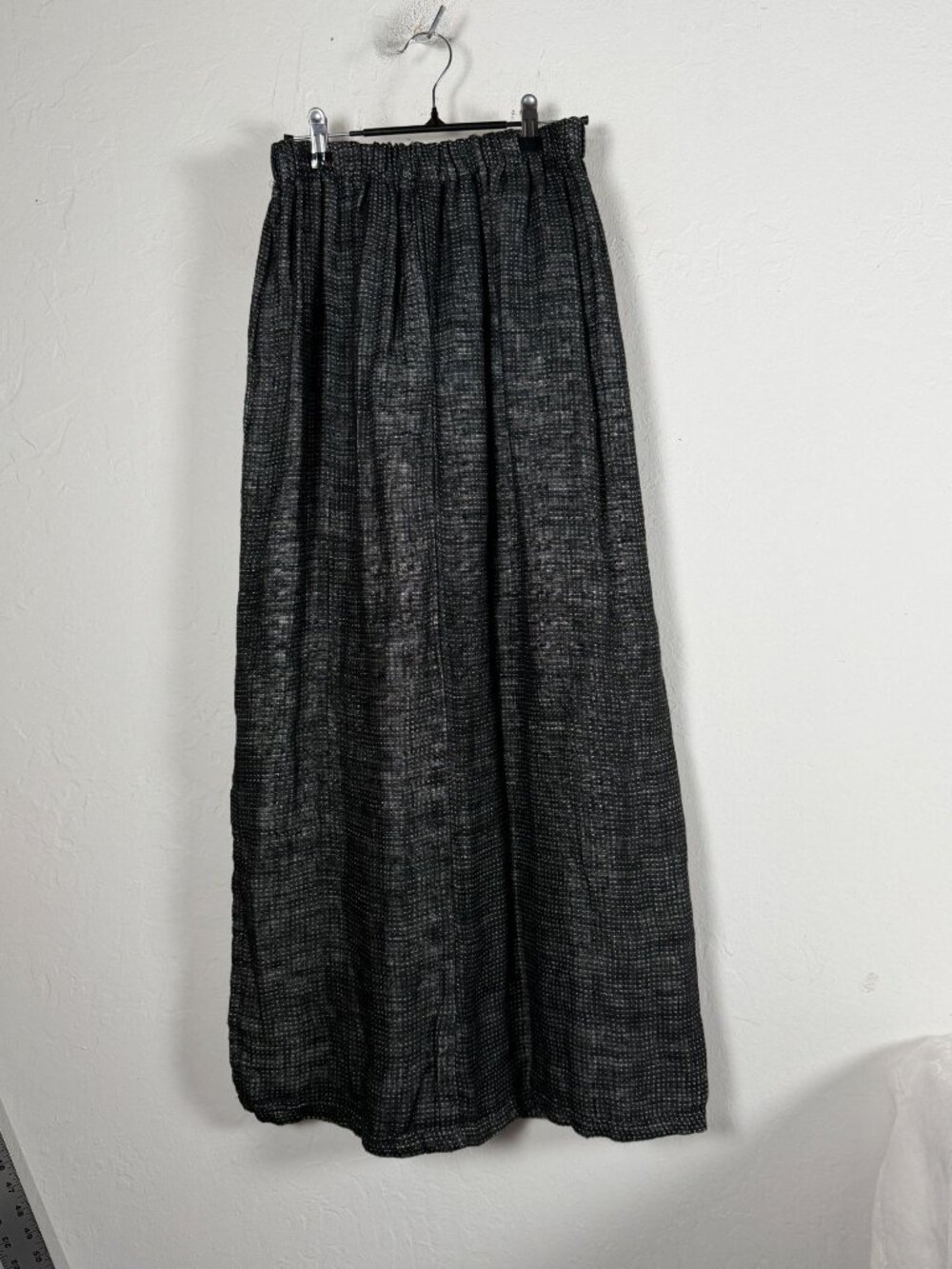 Whats Up Womens Black & White Textured Maxi Skirt Small 100% Linen Elastic Waist